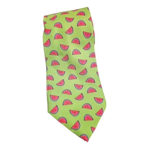 SOLD!! POLO RALPH LAUREN Green Pink Watermelon 100% Silk Neck Tie - Picture 1 of 5